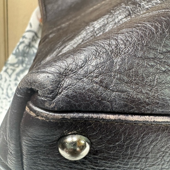 FURLA Shoulder Bag  Brown & Orange Leather  Side Zippers Large Tote Straps - Picture 8 of 15